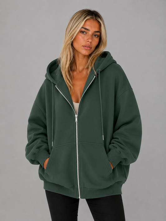 Women's Full-Zip Oversized Hoodie - Green