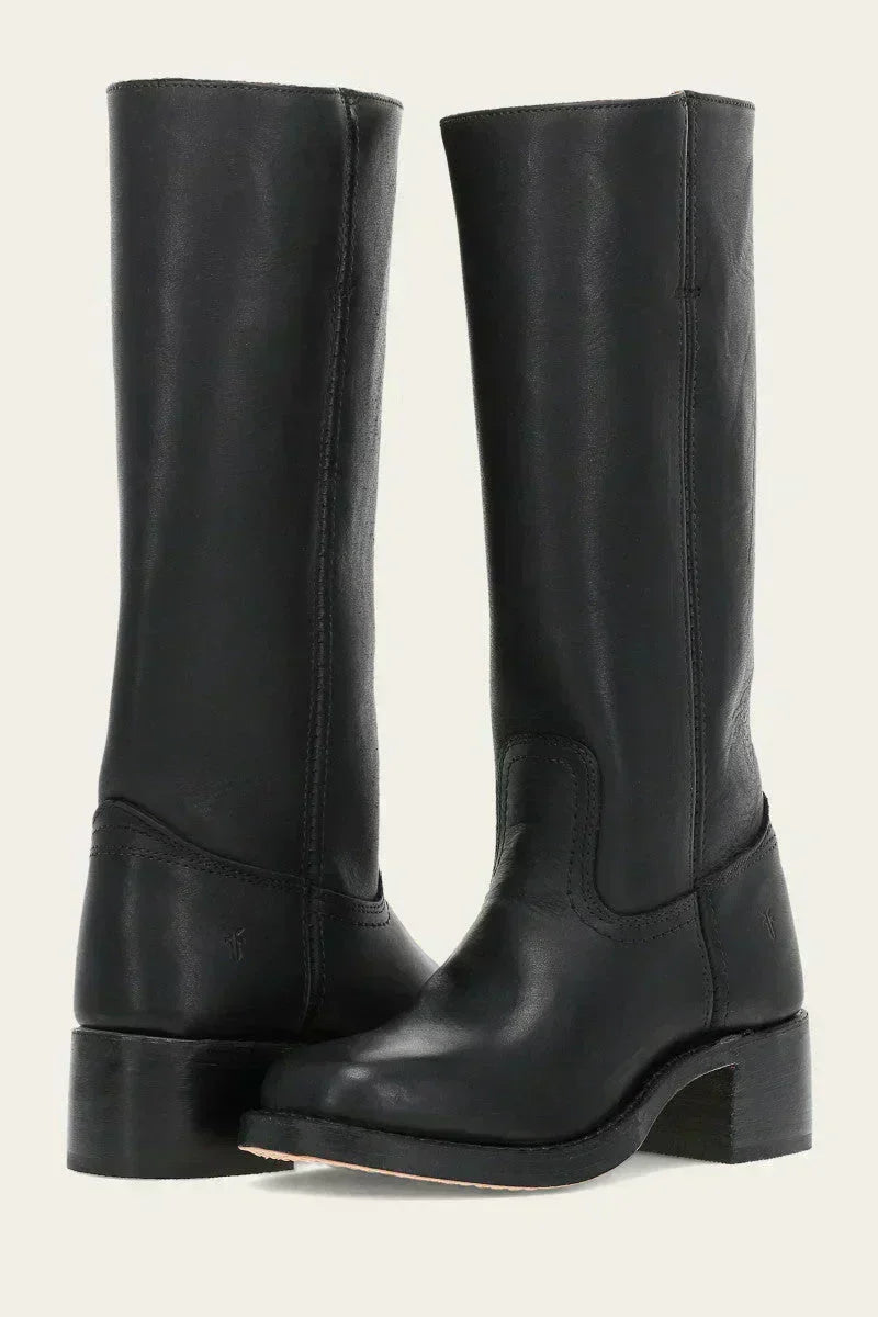 Mid-Calf Block Heel Boots - Black