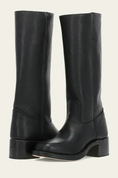 Mid-Calf Block Heel Boots - Black