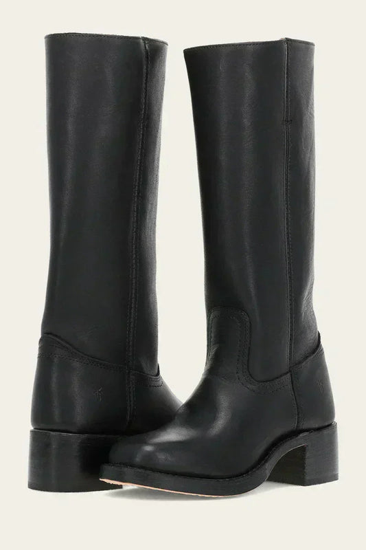 Mid-Calf Block Heel Boots - Black