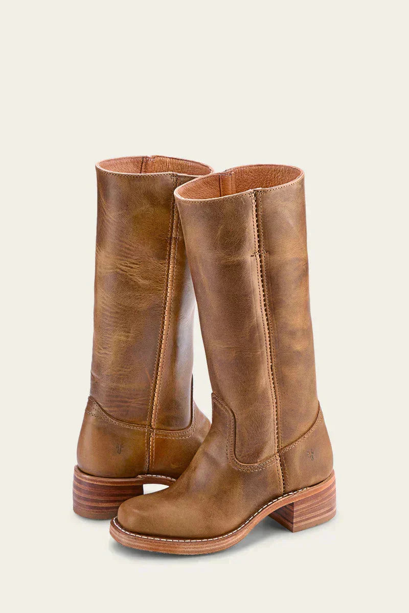 Mid-Calf Block Heel Boots - Khaki