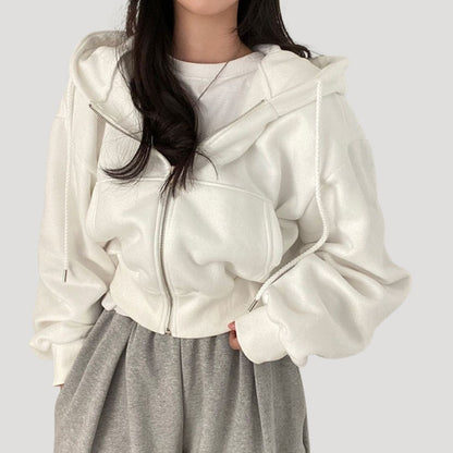 Women's Oversized Cropped Zip-Up Hoodie - White