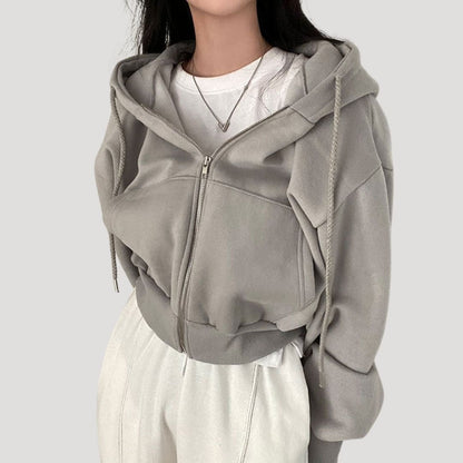 Women's Oversized Cropped Zip-Up Hoodie - Grey