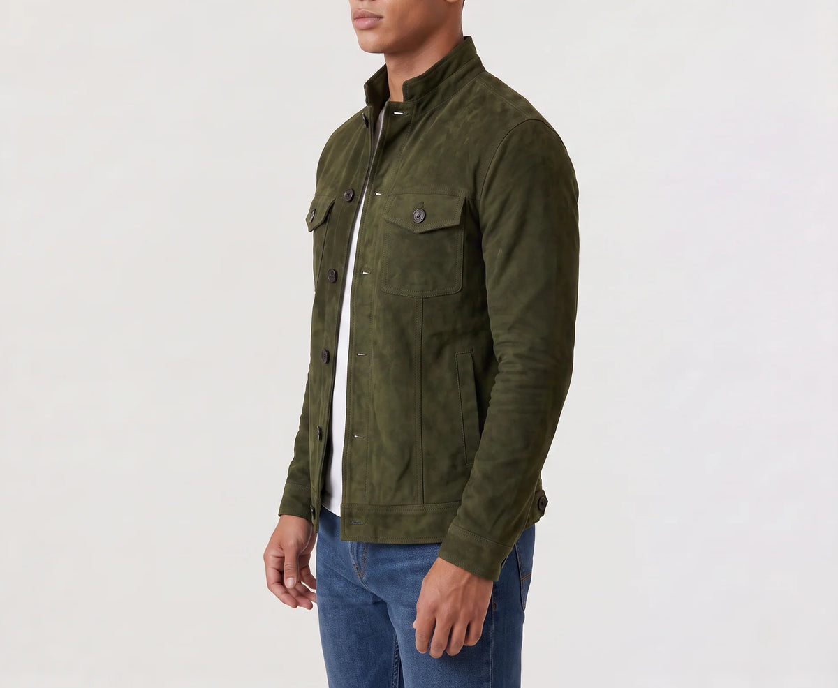 Button-Up Suede Trucker Jacket