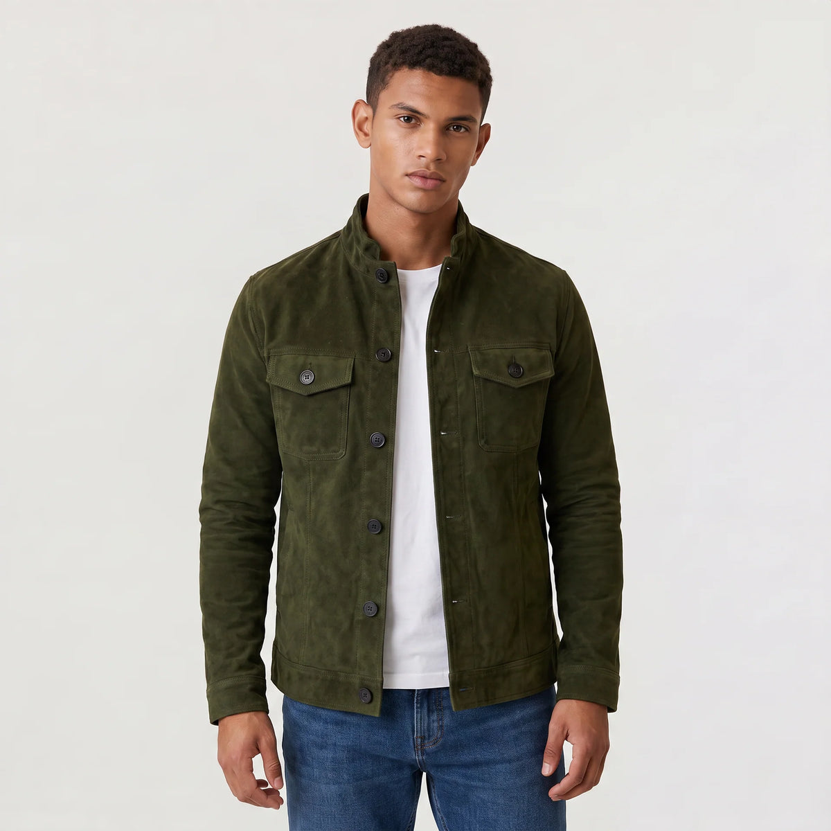 Button-Up Suede Trucker Jacket