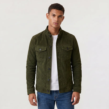 Button-Up Suede Trucker Jacket