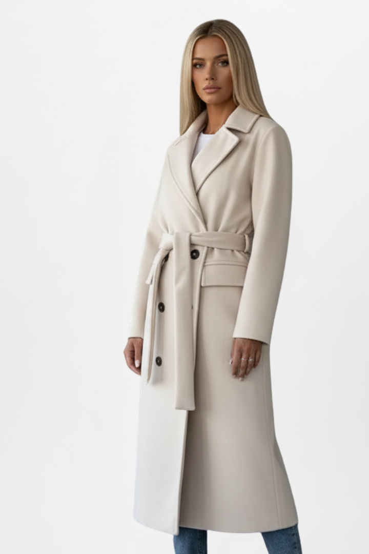Belted Double-Breasted Long Coat - detail