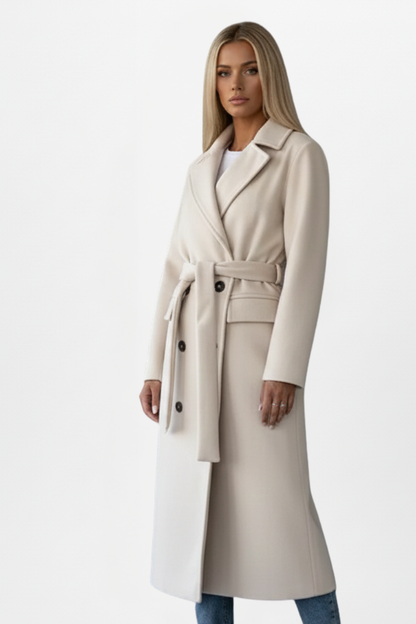 Belted Double-Breasted Long Coat - detail