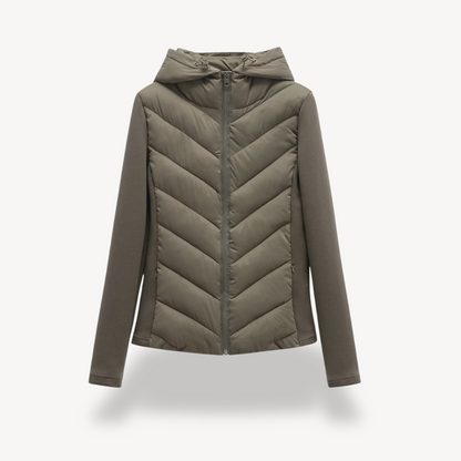 Chevron Quilted Hooded Jacket - Green