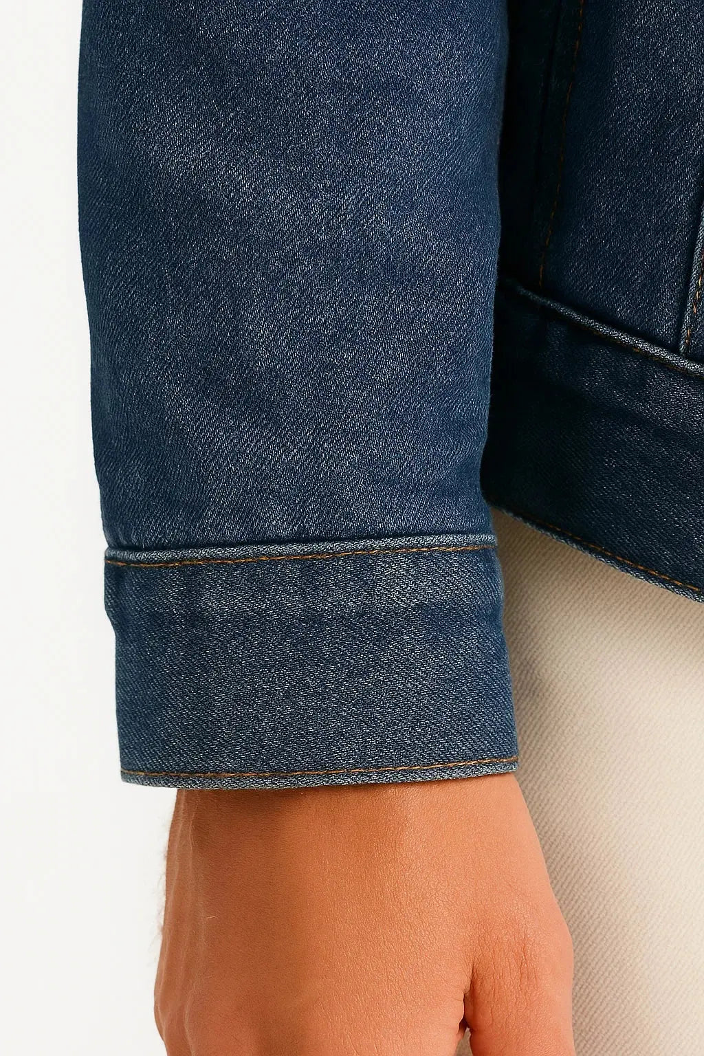 Men's Thickened Denim Fleece Jacket - Dark Blue, view 3