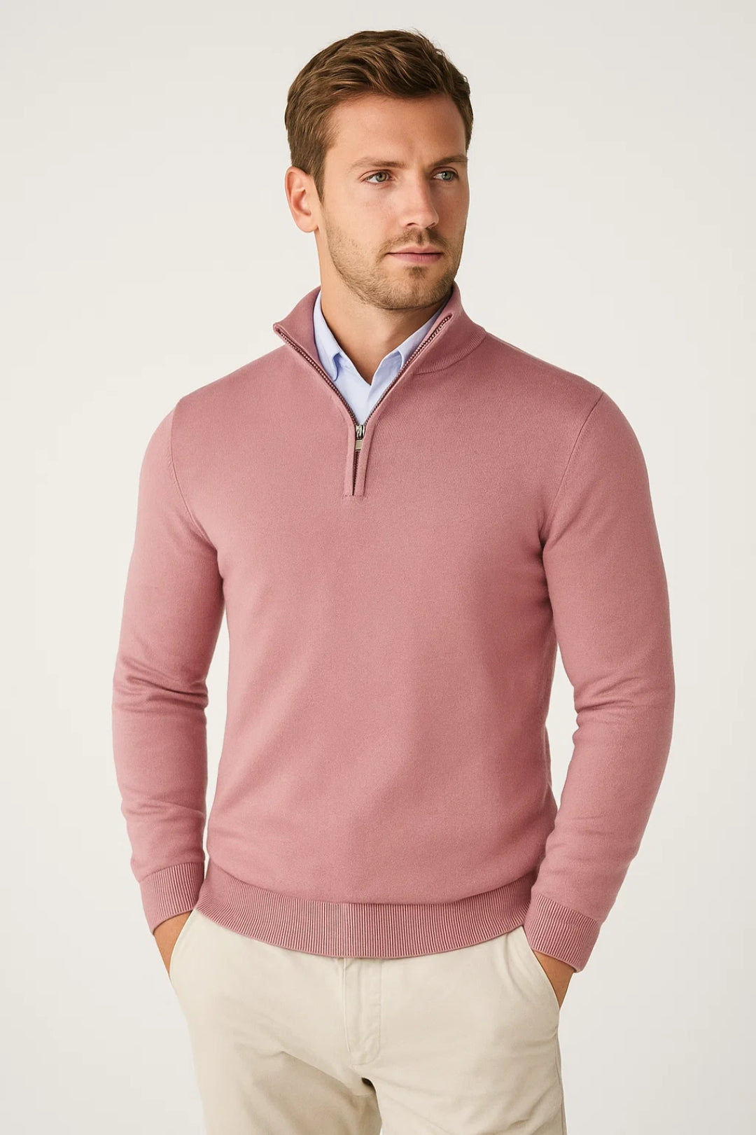 Stylish & Comfortable Quarter-Zip Knit Sweater - Aurora Pink