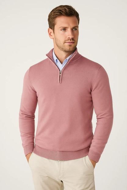 Stylish & Comfortable Quarter-Zip Knit Sweater - Aurora Pink