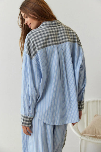 Plaid Button-Up Pajama Set - Pink, detail