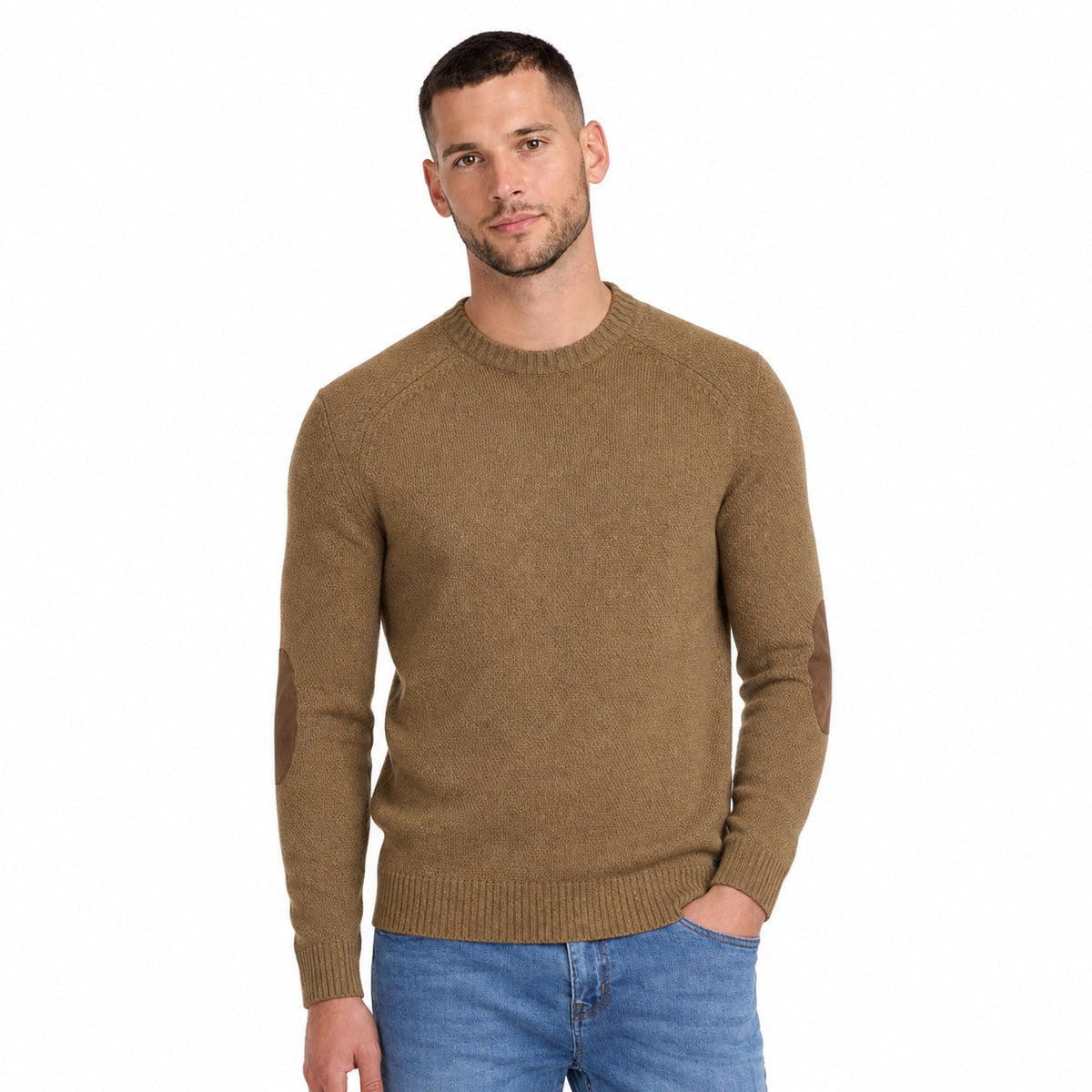 Elbow-Patch Crew-Neck Knit Jumper - Camel