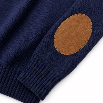 Elbow-Patch Crew-Neck Knit Jumper - Navy Blue, view 3