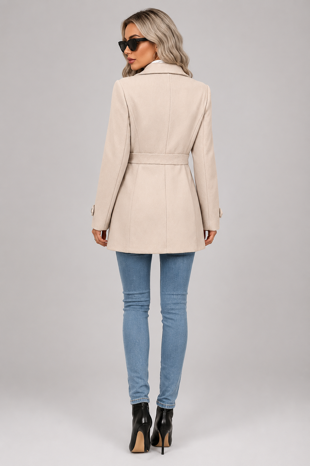 Button Front Tailored Trench Coat - Beige
