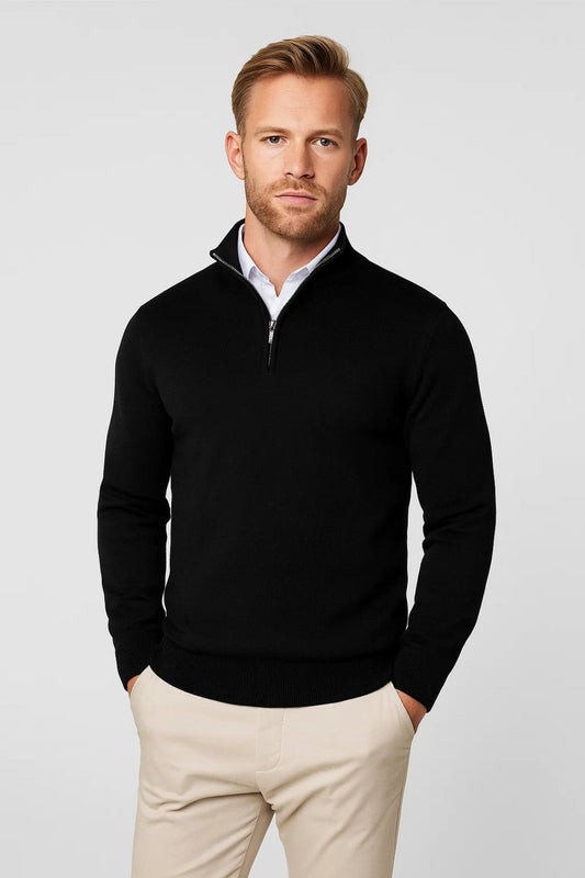 Stylish & Comfortable Quarter-Zip Knit Sweater - Black