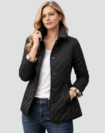 Diamond Quilted Button-Front Jacket - Black