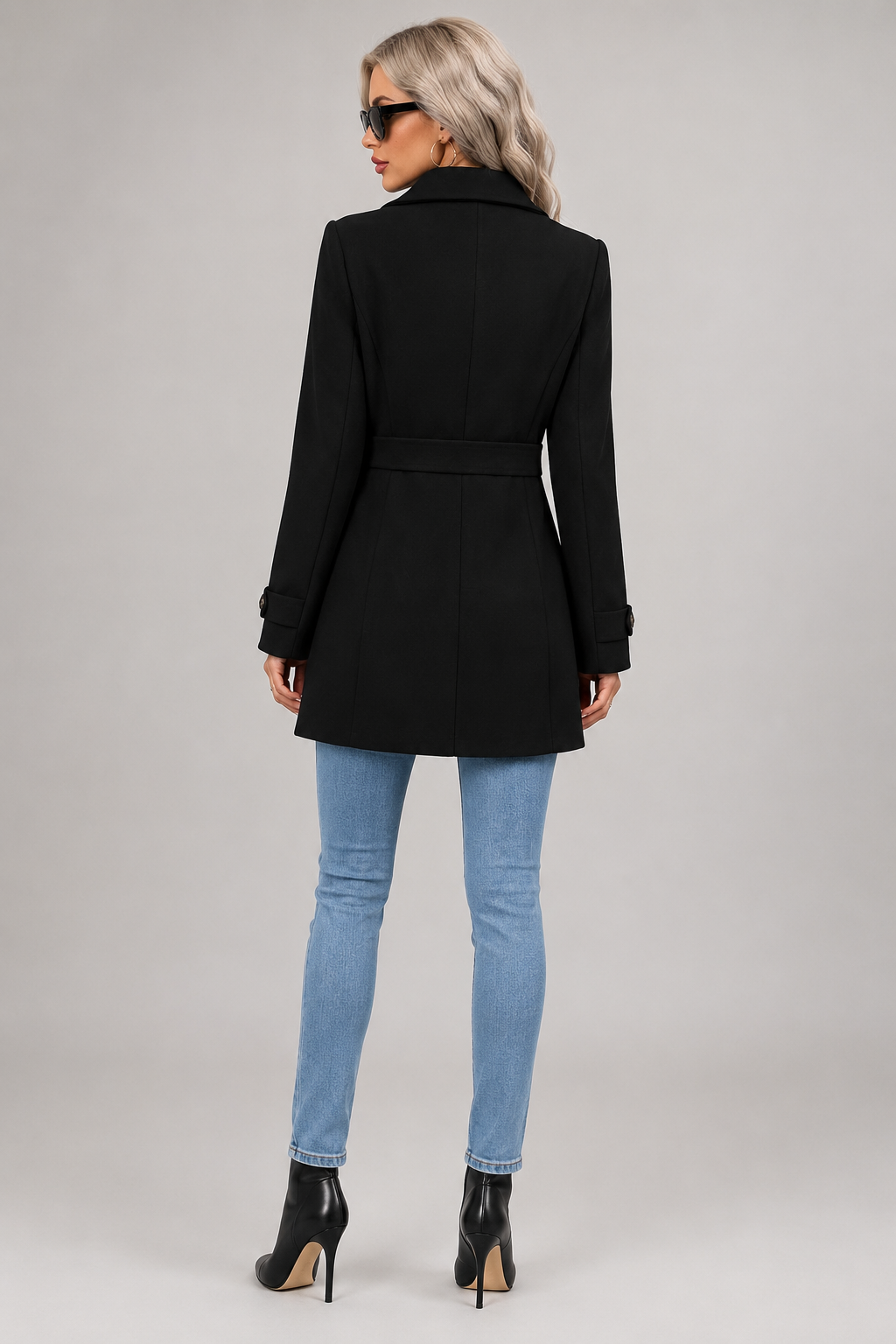 Button Front Tailored Trench Coat - Black