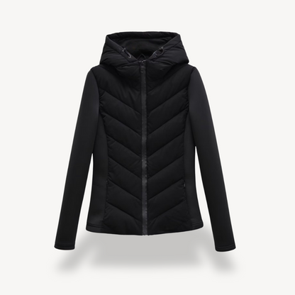Chevron Quilted Hooded Jacket - Black