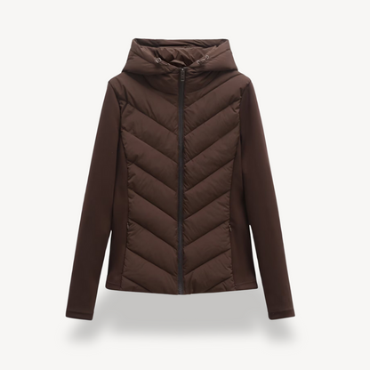 Chevron Quilted Hooded Jacket - Brown