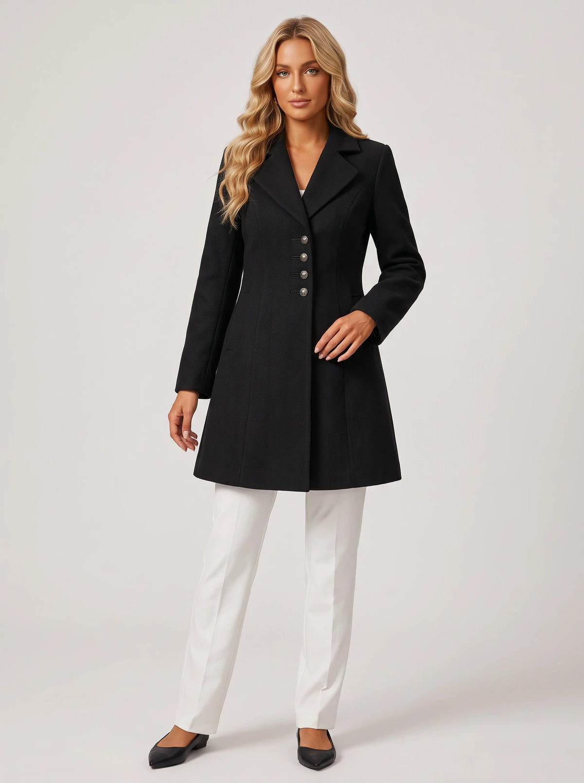 Lapel Wool-Blend Coat - Single Breasted - Black