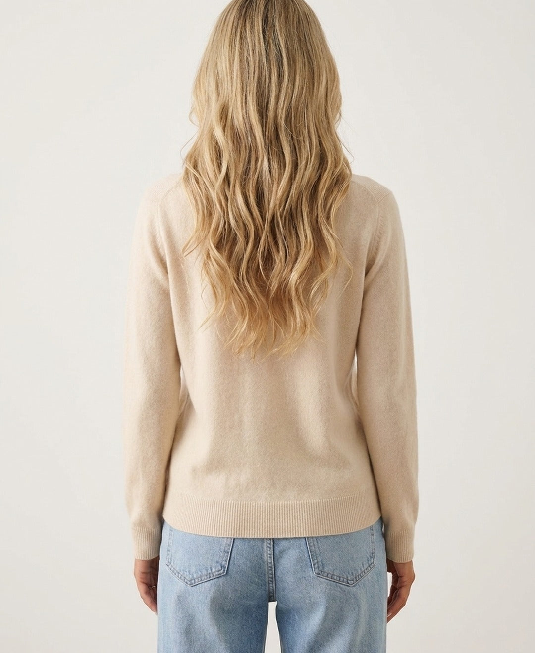Round Neck Knitted Warm Cardigan with Button Front - Cream