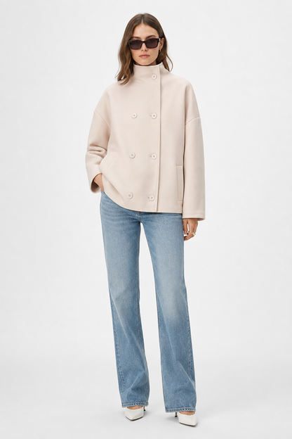 Boxy Cropped Double-Breasted Wool Coat
