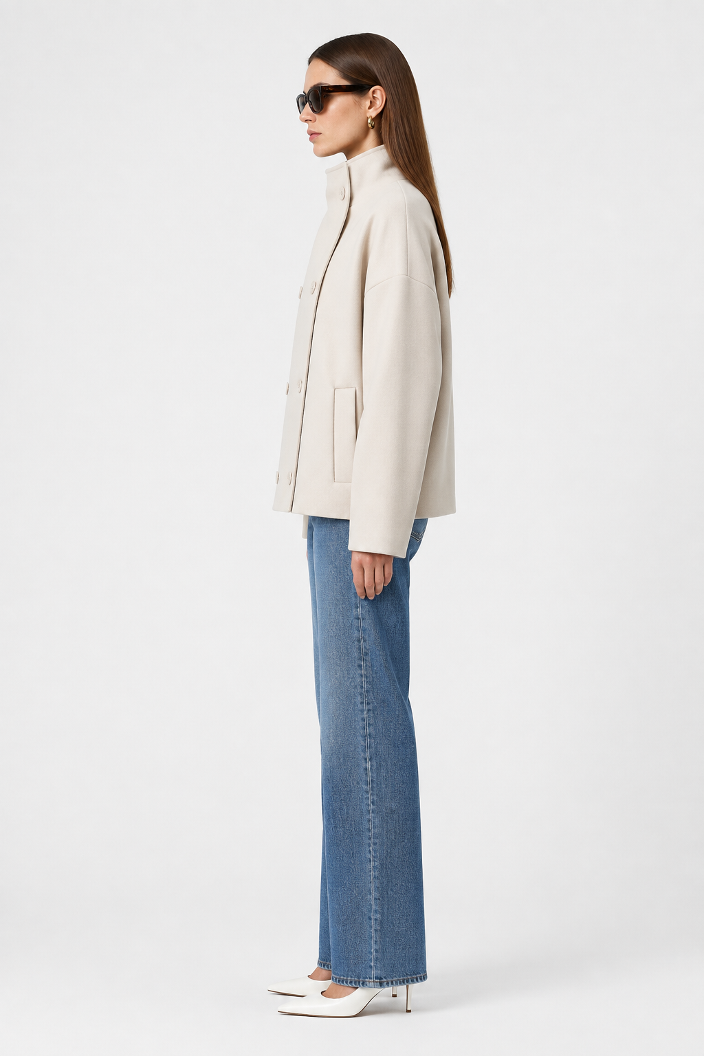 Boxy Cropped Double-Breasted Wool Coat