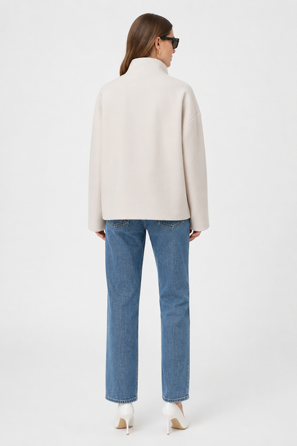 Boxy Cropped Double-Breasted Wool Coat