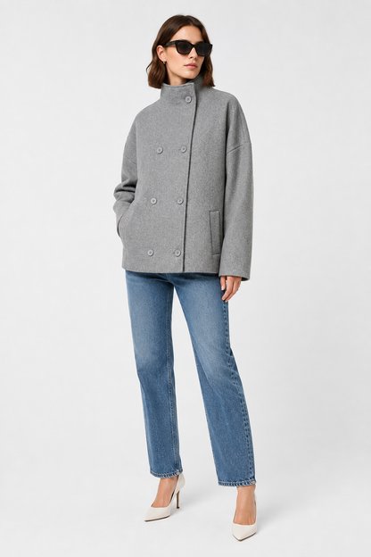 Boxy Cropped Double-Breasted Wool Coat