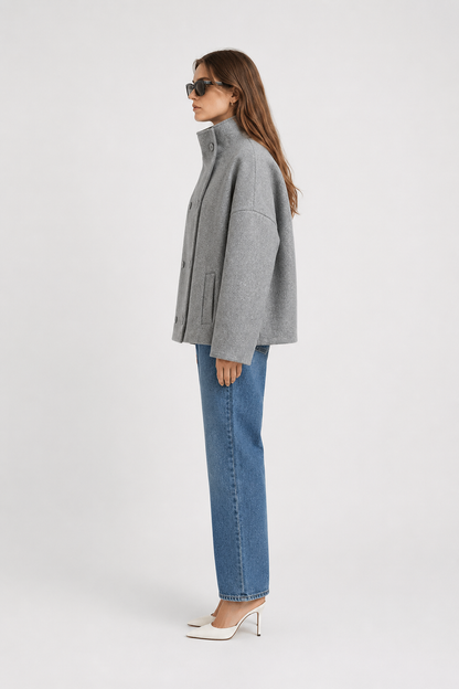 Boxy Cropped Double-Breasted Wool Coat