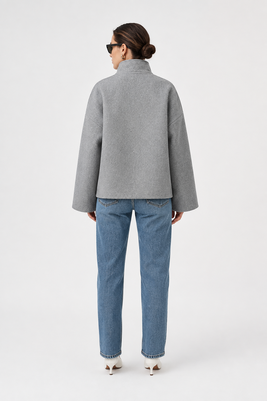 Boxy Cropped Double-Breasted Wool Coat