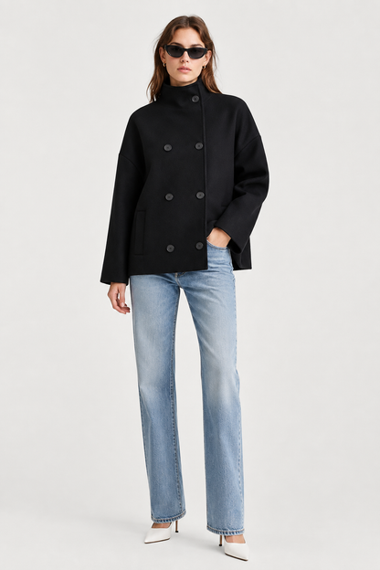 Boxy Cropped Double-Breasted Wool Coat