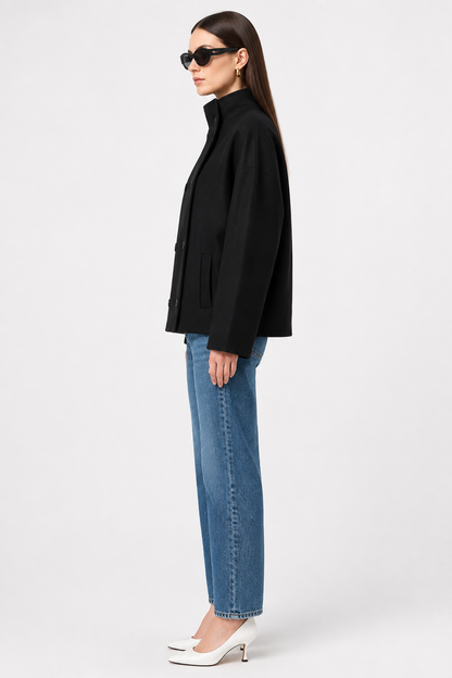 Boxy Cropped Double-Breasted Wool Coat