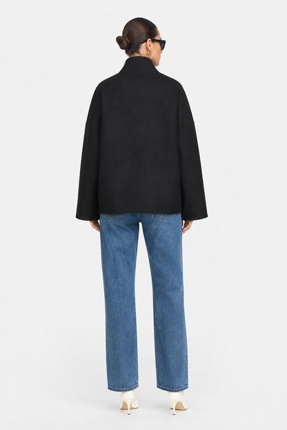 Boxy Cropped Double-Breasted Wool Coat
