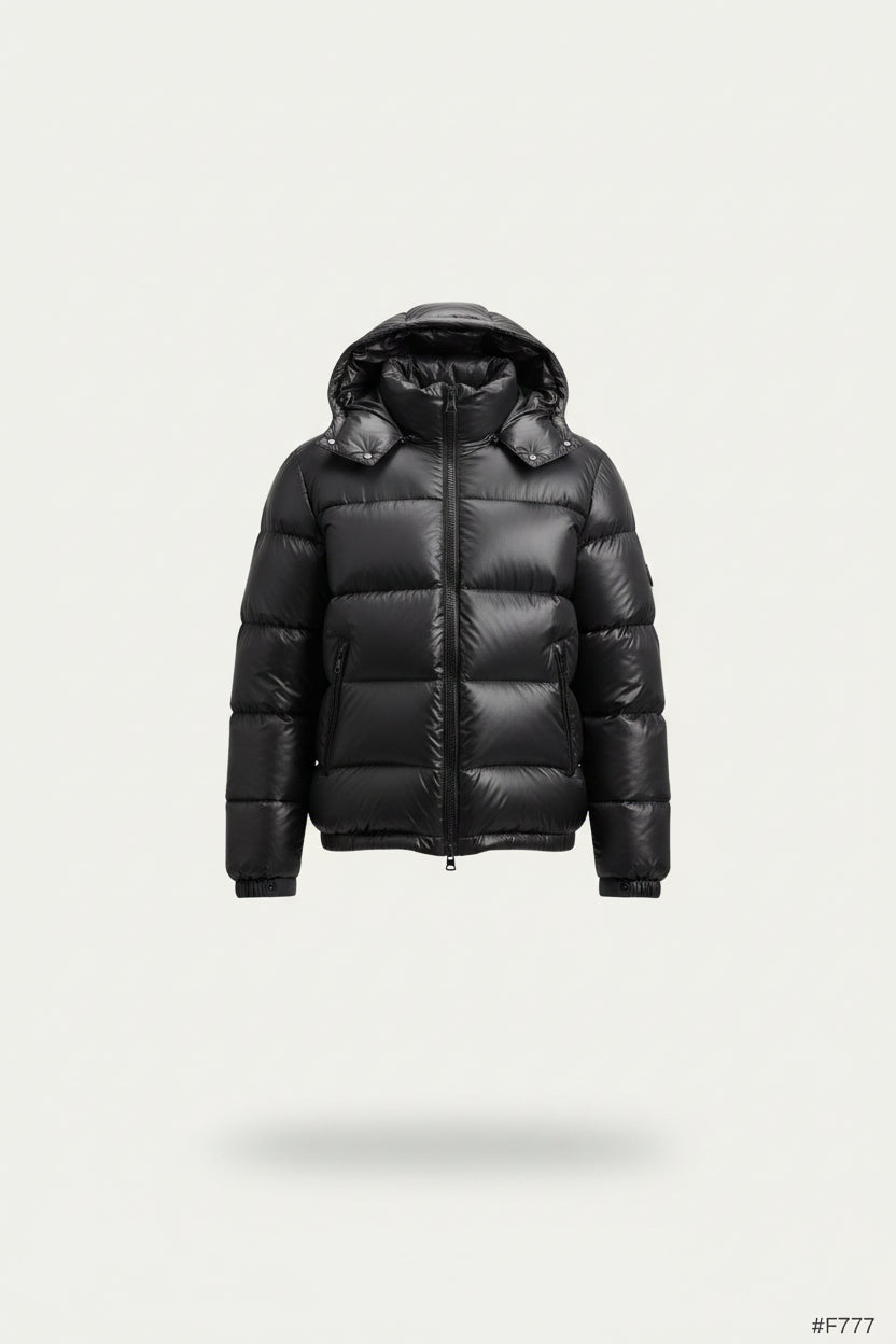 Sherpa-Lined Quilted Hooded Jacket - Black
