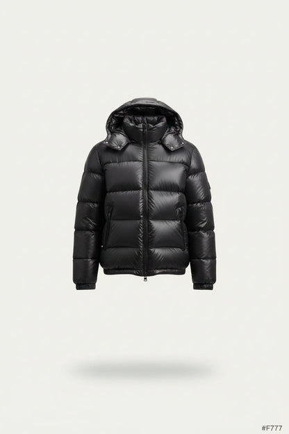 Sherpa-Lined Quilted Hooded Jacket - Black