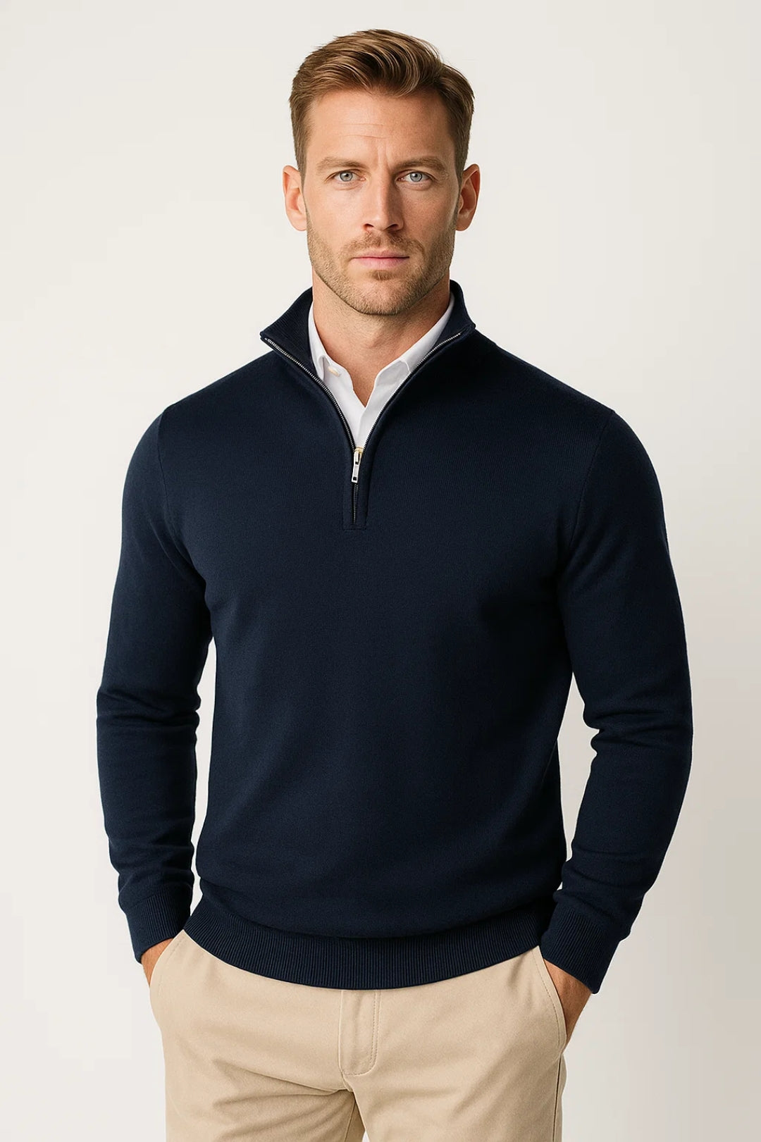 Stylish & Comfortable Quarter-Zip Knit Sweater - Dark Navy
