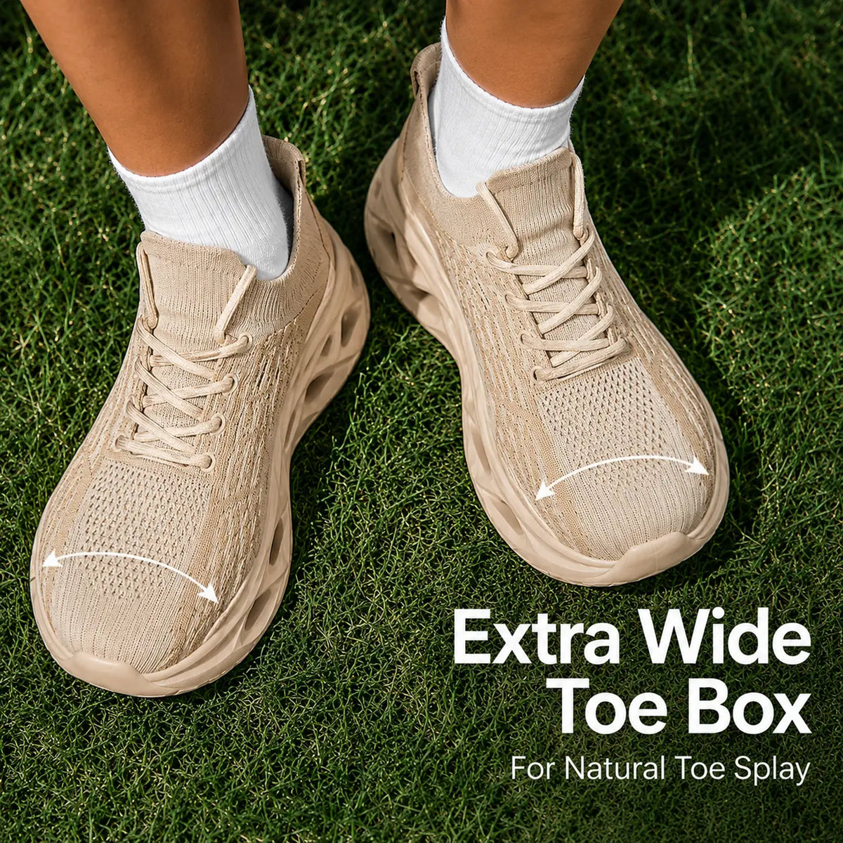 Women's Orthopedic Wide Toe Box Walking Sneakers - Beige, view 2