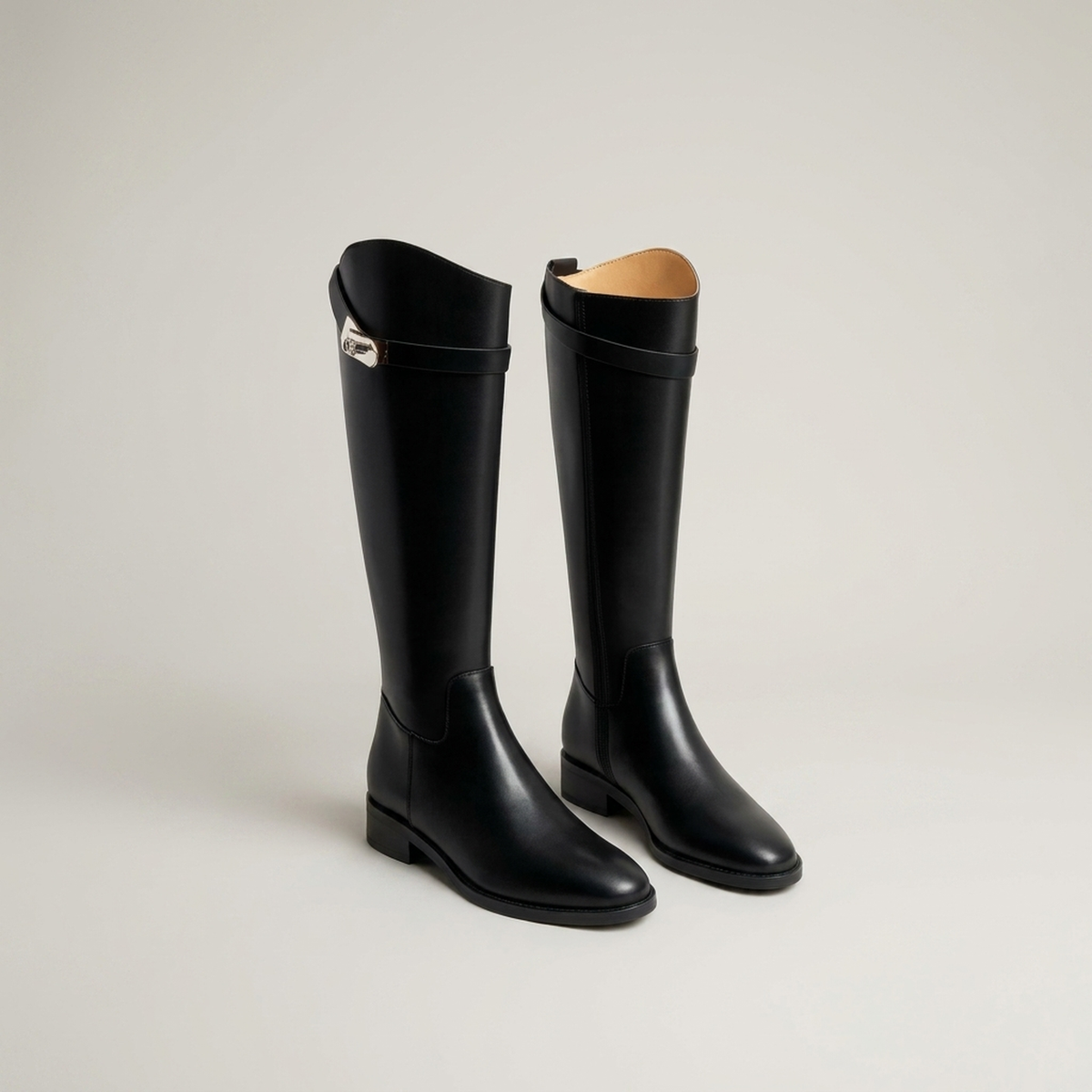 Buckle-Detail Knee-High Boots - Black