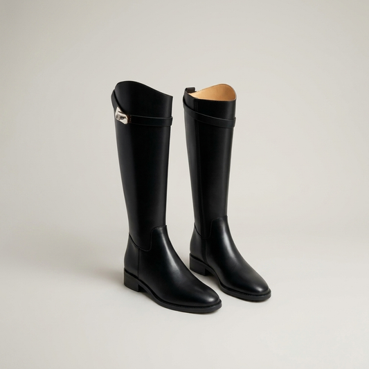 Buckle-Detail Knee-High Boots - Black