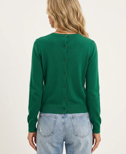Round Neck Knitted Warm Cardigan with Button Front - Green