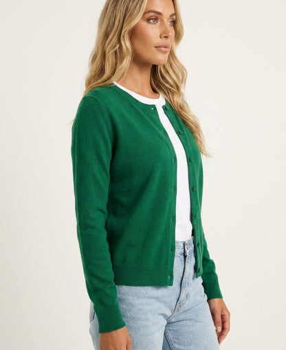Round Neck Knitted Warm Cardigan with Button Front - Green
