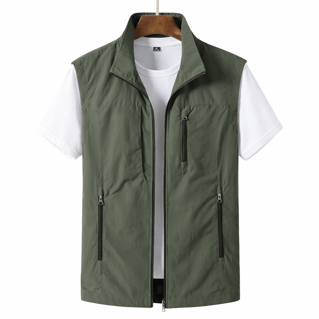 Lightweight Zip-Front Utility Gilet with Pockets - Green