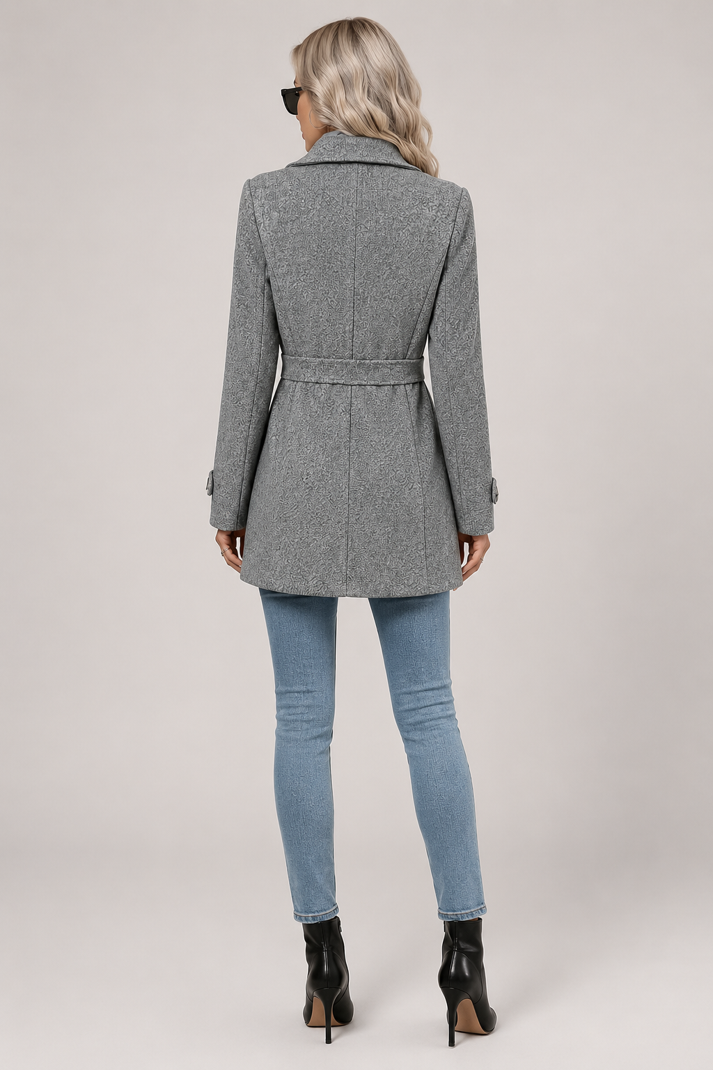Button Front Tailored Trench Coat - Grey