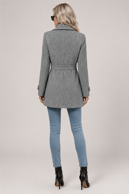Button Front Tailored Trench Coat - Grey
