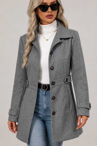 Button Front Tailored Trench Coat - Grey