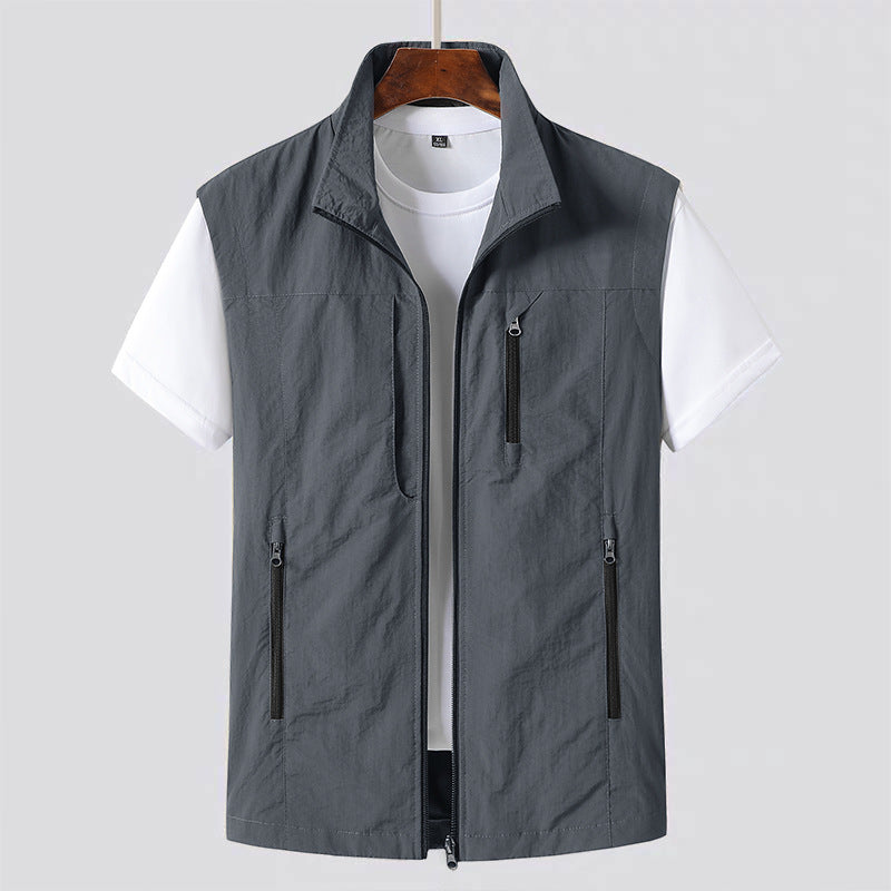 Lightweight Zip-Front Utility Gilet with Pockets - Grey