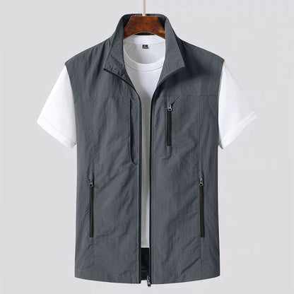 Lightweight Zip-Front Utility Gilet with Pockets - Grey